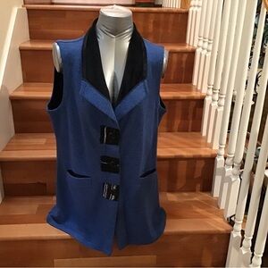 Wolly Bully Elegant Blue Women's Vest with Black Accents